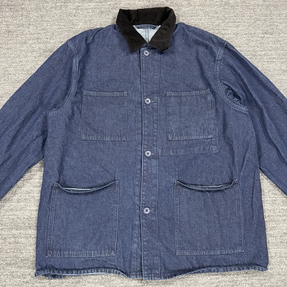 GU Jacket Men XL Denim Trucker Dark Wash Chore Coat Workwear Utility Uniqlo